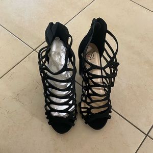 Black Suede Strappy Block Heel size 9